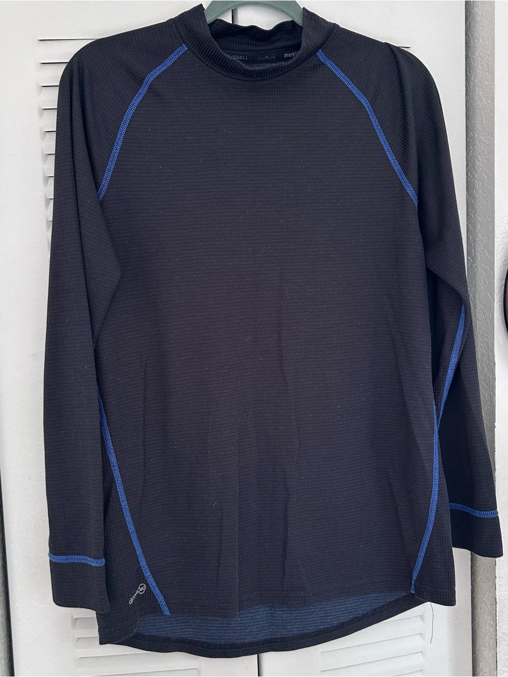 Black Long Sleeve Thermal Top with Blue Stitching